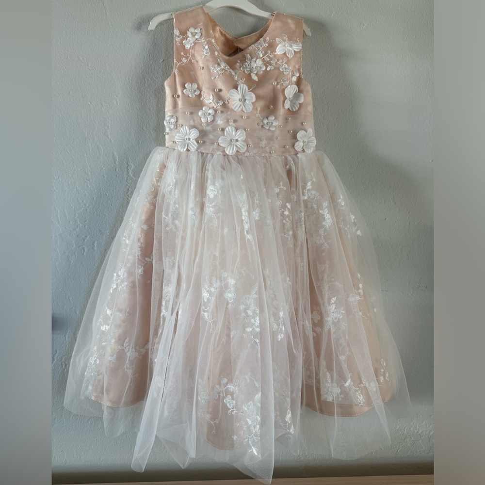 JJs House Peachy Cream and White Flower Girl Dress